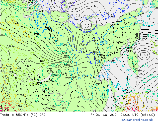 Theta-e 850hPa GFS vie 20.09.2024 06 UTC