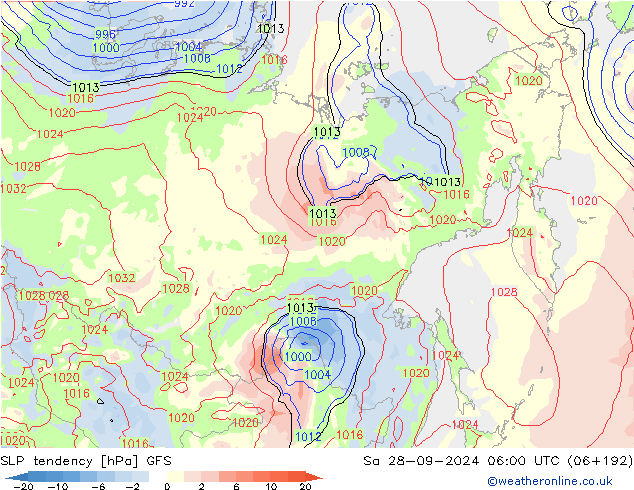 Tendenza di Pressione GFS sab 28.09.2024 06 UTC