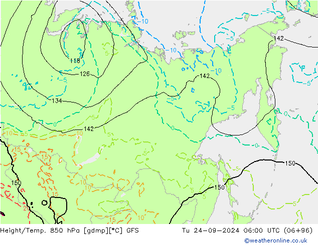 Z500/Yağmur (+YB)/Z850 GFS Sa 24.09.2024 06 UTC