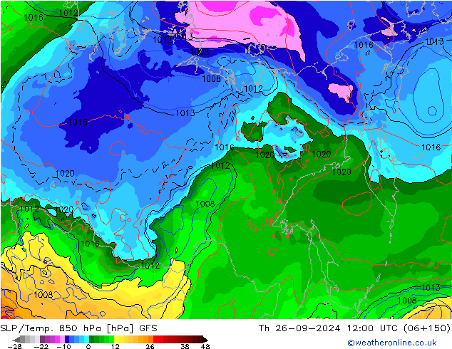 SLP/Temp. 850 hPa GFS Th 26.09.2024 12 UTC