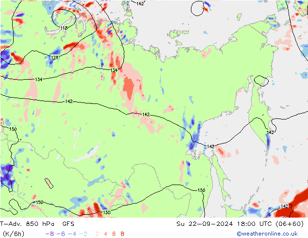 T-Adv. 850 hPa GFS Su 22.09.2024 18 UTC