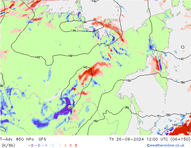 T-Adv. 850 гПа GFS чт 26.09.2024 12 UTC