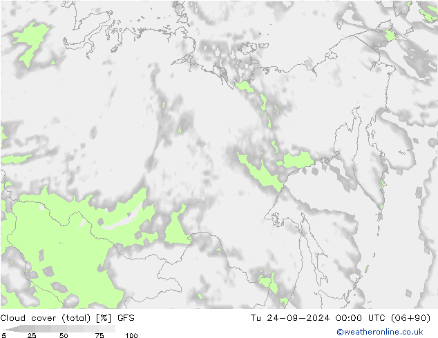 Bulutlar (toplam) GFS Sa 24.09.2024 00 UTC