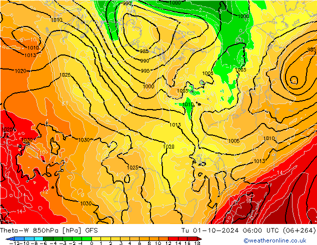 Theta-W 850hPa GFS  01.10.2024 06 UTC