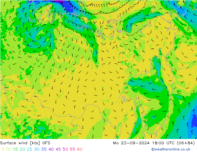 Wind 10 m GFS ma 23.09.2024 18 UTC