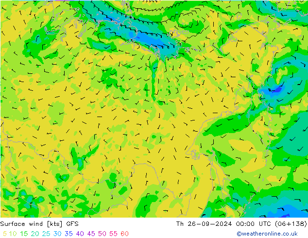 Surface wind GFS Čt 26.09.2024 00 UTC