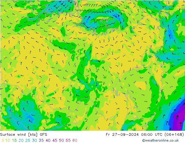 Vento 10 m GFS Sex 27.09.2024 06 UTC