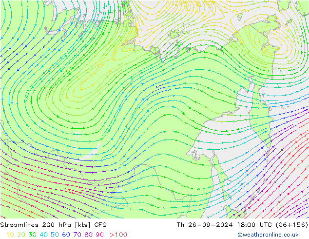 Streamlines 200 hPa GFS Th 26.09.2024 18 UTC