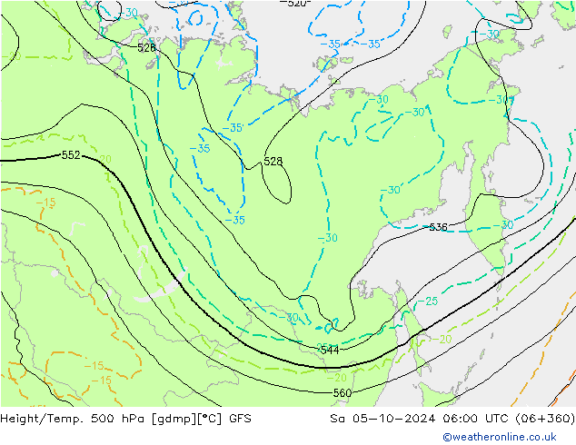 Height/Temp. 500 hPa GFS Sa 05.10.2024 06 UTC