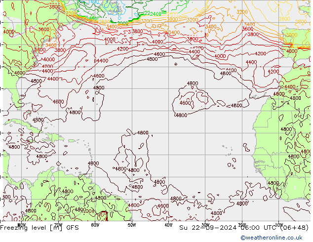 Freezing level GFS nie. 22.09.2024 06 UTC