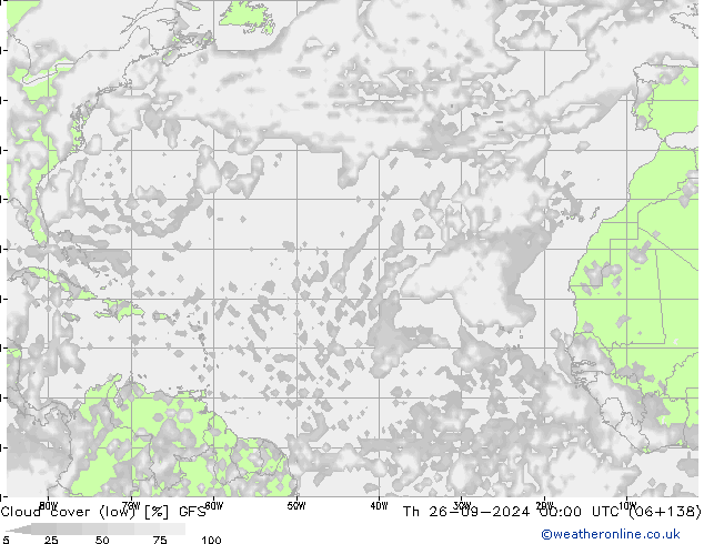 Cloud cover (low) GFS Th 26.09.2024 00 UTC