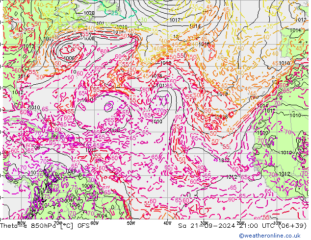 Theta-e 850гПа GFS сб 21.09.2024 21 UTC