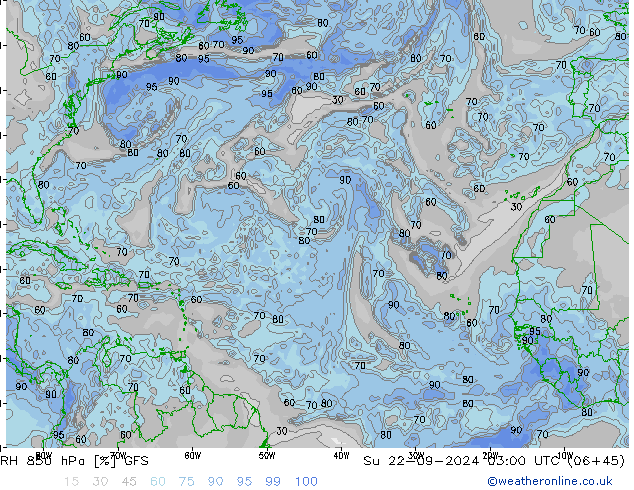 RH 850 hPa GFS dom 22.09.2024 03 UTC