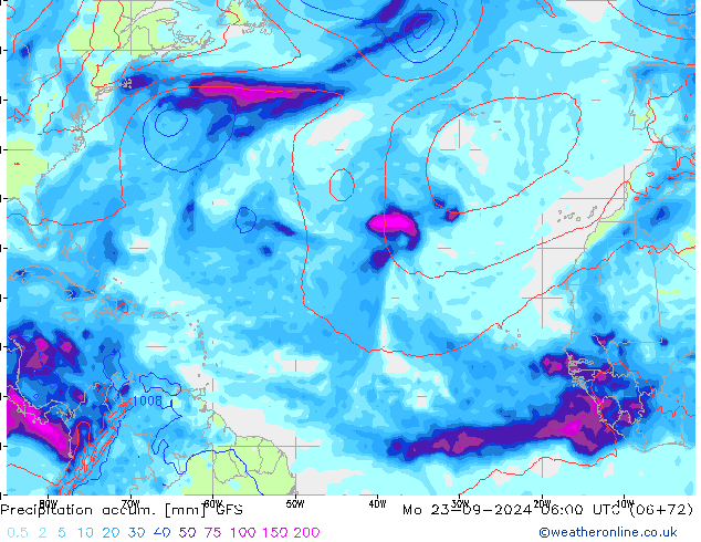 Precipitation accum. GFS пн 23.09.2024 06 UTC