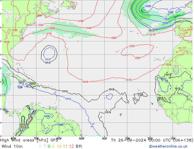 High wind areas GFS Th 26.09.2024 00 UTC