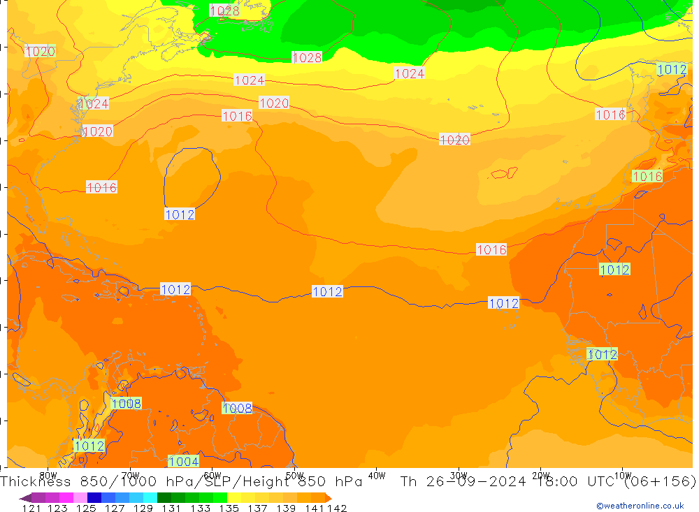 850-1000 hPa Kalınlığı GFS Per 26.09.2024 18 UTC