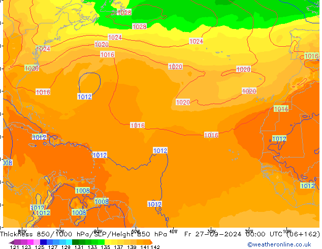 850-1000 hPa Kalınlığı GFS Cu 27.09.2024 00 UTC