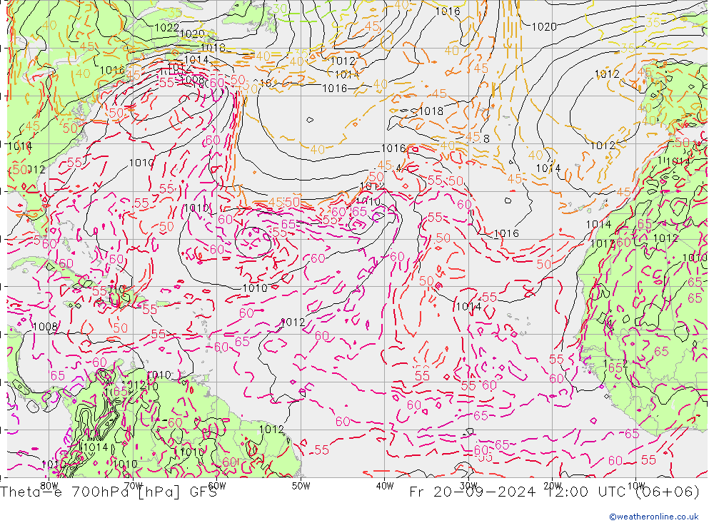 Theta-e 700hPa GFS Fr 20.09.2024 12 UTC