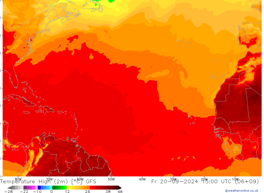 Nejvyšší teplota (2m) GFS Pá 20.09.2024 15 UTC