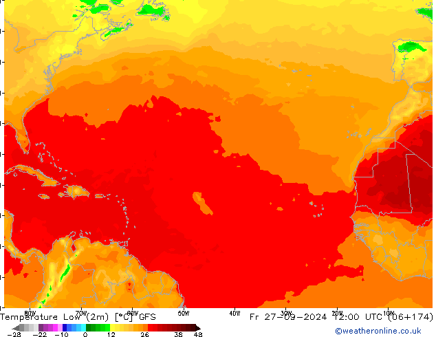 température 2m min GFS ven 27.09.2024 12 UTC