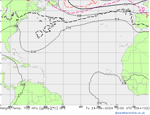 Yükseklik/Sıc. 700 hPa GFS Sa 24.09.2024 12 UTC