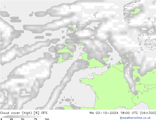 Cloud cover (high) GFS We 02.10.2024 18 UTC