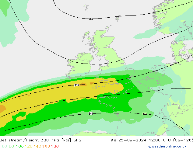 Jet stream GFS Qua 25.09.2024 12 UTC