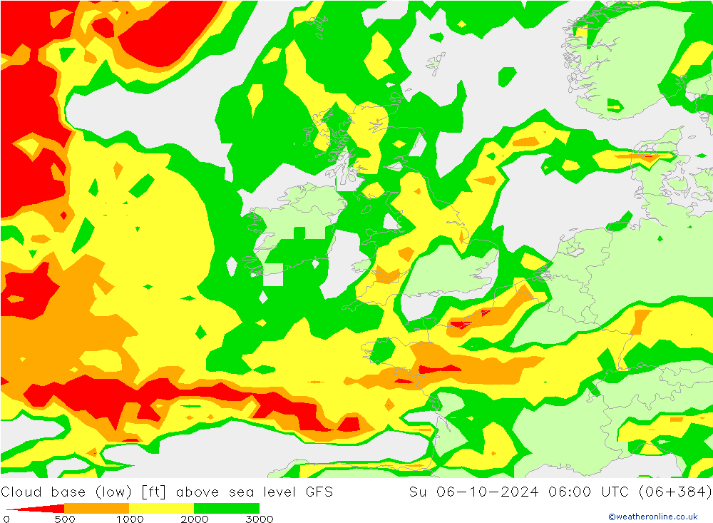 Höhe untere Wolkengrenze GFS So 06.10.2024 06 UTC