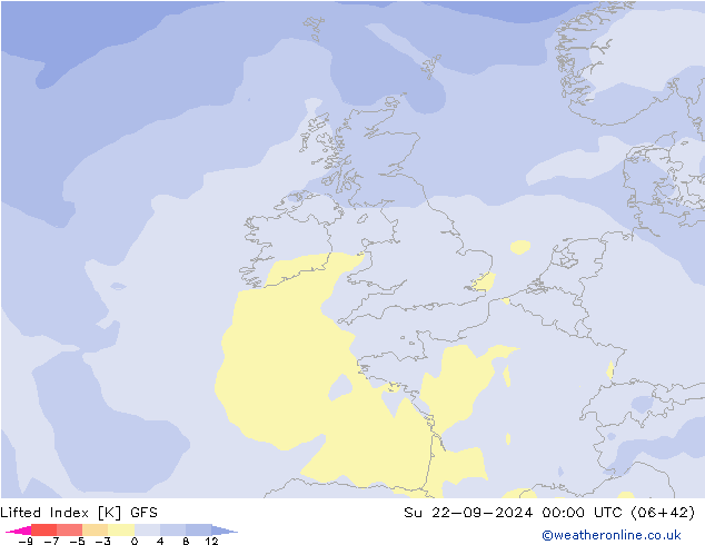 Lifted Index GFS Su 22.09.2024 00 UTC