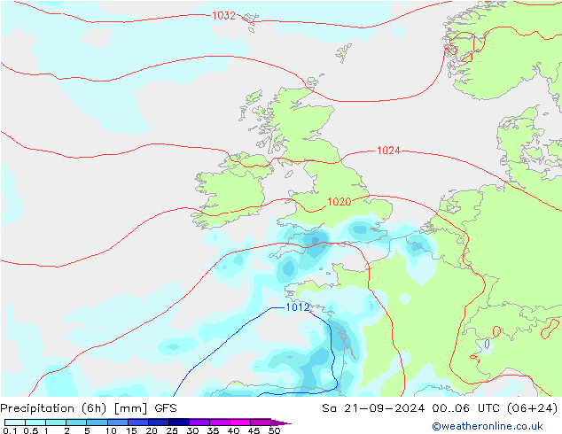 Précipitation (6h) GFS sam 21.09.2024 06 UTC