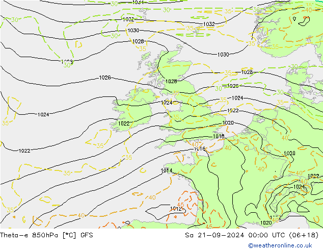 Theta-e 850hPa GFS Sa 21.09.2024 00 UTC