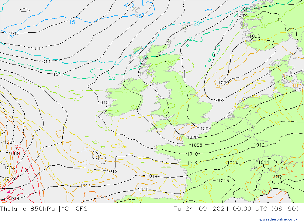 Theta-e 850hPa GFS septiembre 2024