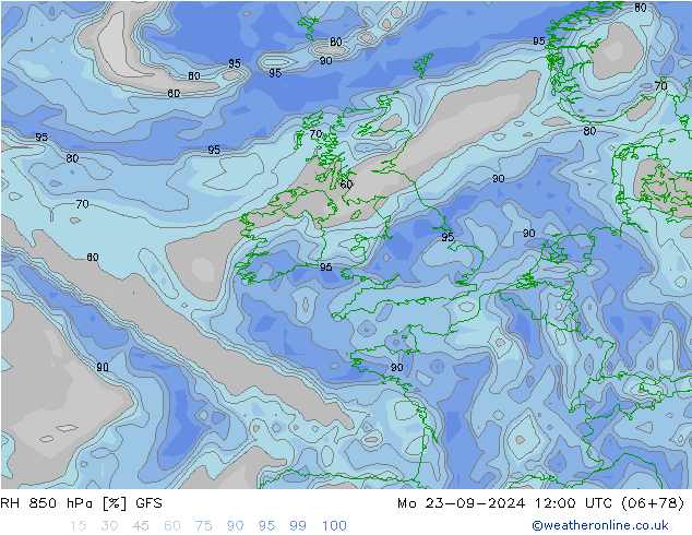 RH 850 hPa GFS Po 23.09.2024 12 UTC