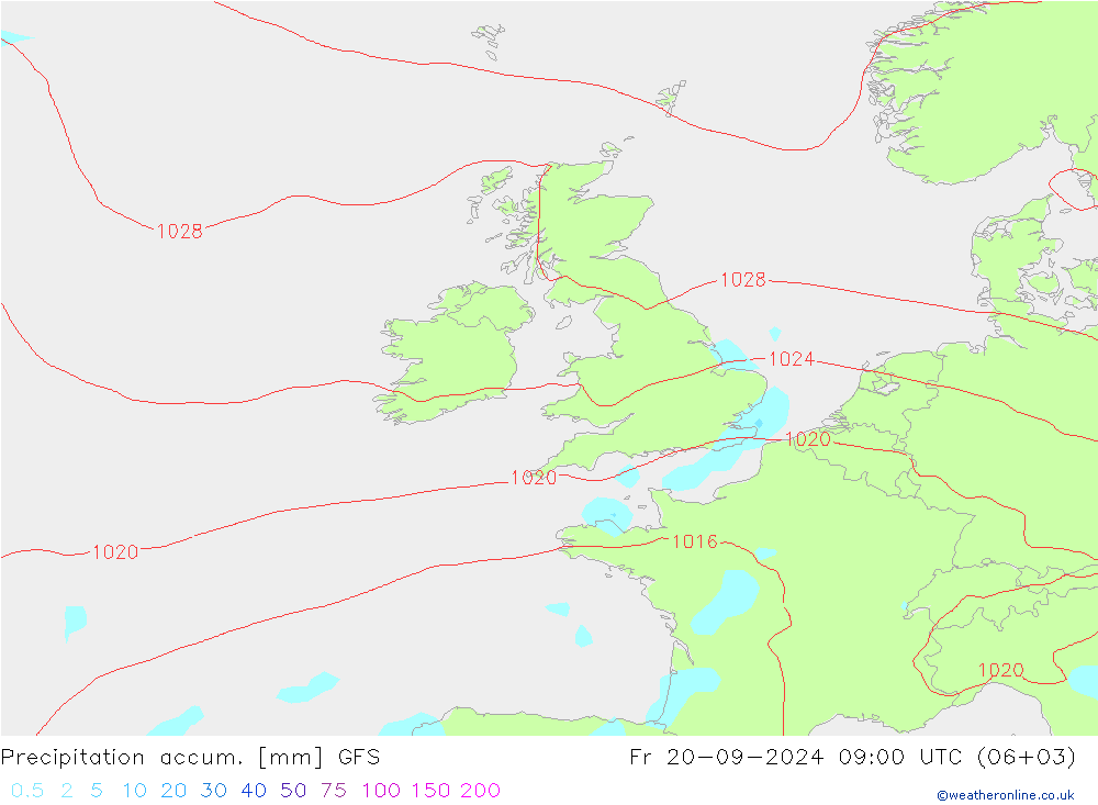 Precipitation accum. GFS ven 20.09.2024 09 UTC