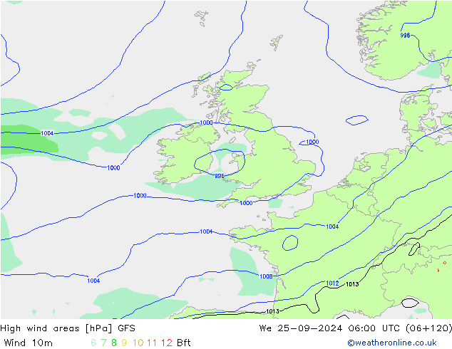 High wind areas GFS  25.09.2024 06 UTC