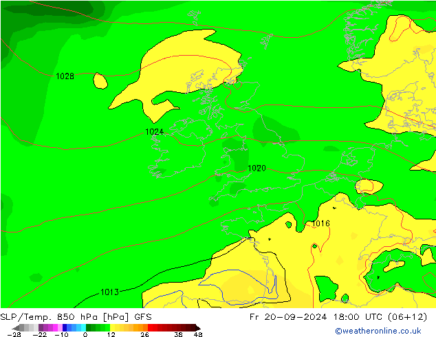 SLP/Temp. 850 hPa GFS Pá 20.09.2024 18 UTC