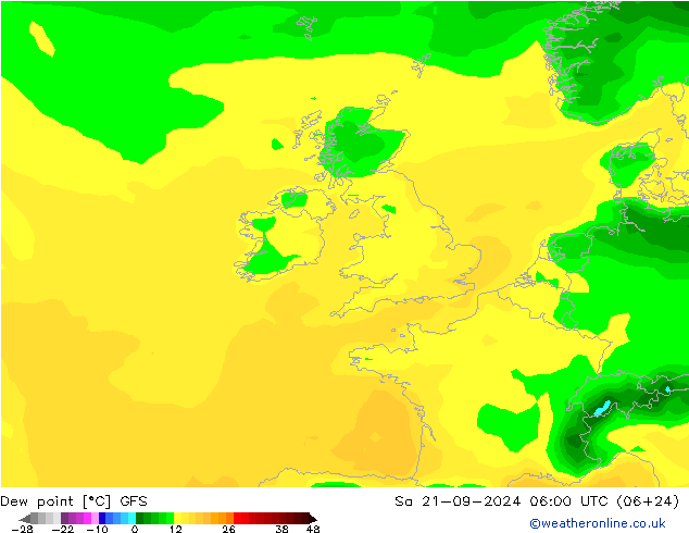 Taupunkt GFS Sa 21.09.2024 06 UTC