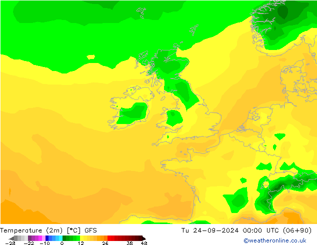 Sıcaklık Haritası (2m) GFS Sa 24.09.2024 00 UTC