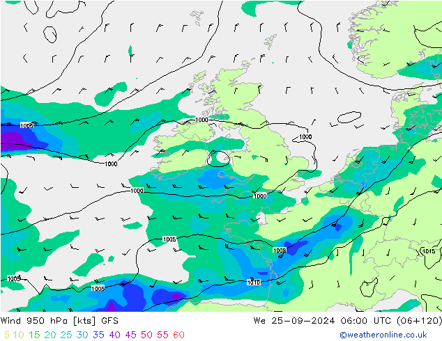 Wind 950 hPa GFS St 25.09.2024 06 UTC