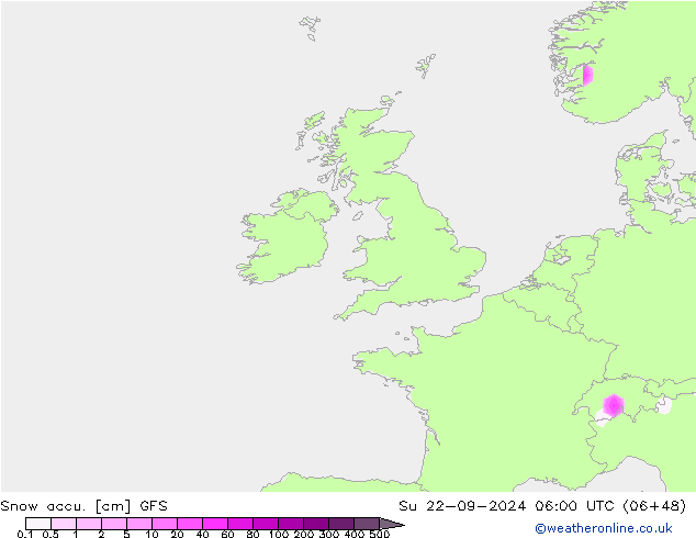 Глубина снега GFS Вс 22.09.2024 06 UTC