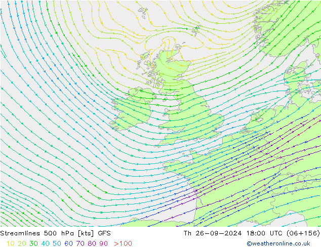 Streamlines 500 hPa GFS Th 26.09.2024 18 UTC