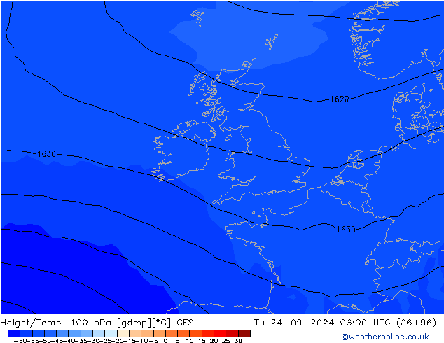 Height/Temp. 100 hPa GFS  24.09.2024 06 UTC