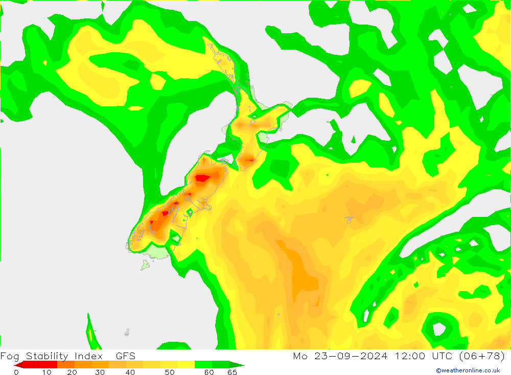 Fog Stability Index GFS pon. 23.09.2024 12 UTC