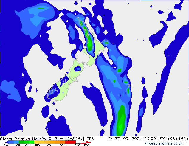 Storm Relative Helicity GFS Fr 27.09.2024 00 UTC