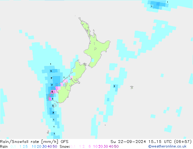 Rain/Snowfall rate GFS  22.09.2024 15 UTC