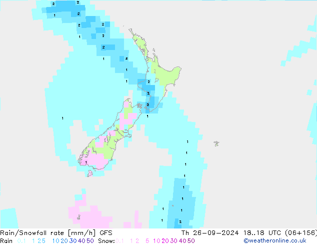 Rain/Snowfall rate GFS Čt 26.09.2024 18 UTC