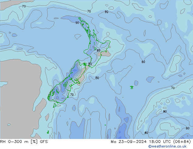 RH 0-300 m GFS  23.09.2024 18 UTC