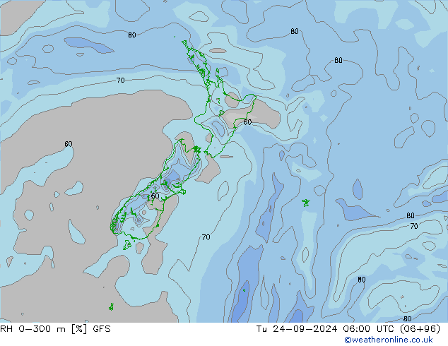 RH 0-300 m GFS Tu 24.09.2024 06 UTC