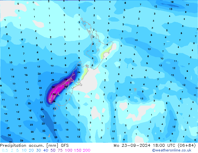 Precipitation accum. GFS  23.09.2024 18 UTC