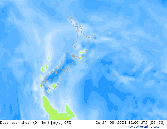 Deep layer shear (0-1km) GFS Sa 21.09.2024 12 UTC